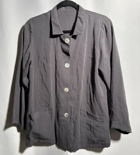 Fridaze Linen Redefined Button Front Jacket Gray XS Mother of Pearl Lagenlook