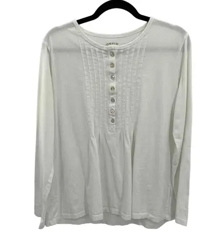 Orvis Shirt Womens Medium White 100% Cotton Gathered Front Long Sleeve