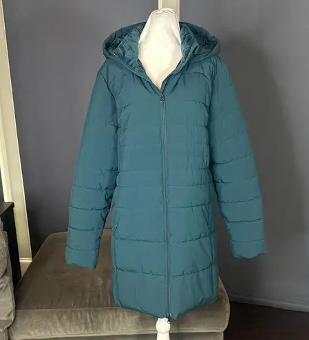 Swiss Tech Women’s Blue Green Puffer Jacket Hooded Quilted Design Size L 12/14 Blue Size L
