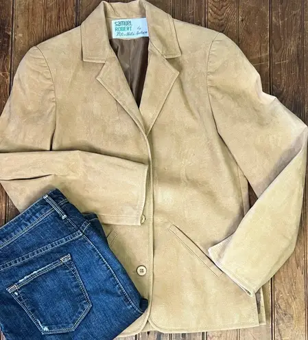 Women's vintage suede like blazer Jacket camel colored lightweight Tan Size 10