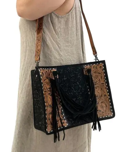 American Darling Conceal Carry Tooled Leather Bag Western Boho Back Black