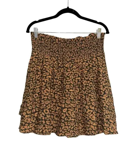 Rails Addison Batik Cheetah Print Tier Drop Waist Mini Skirt LARGE