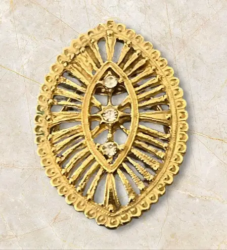 Vintage Estate Gold Tone Clear Rhinestones Scarf Clip Holder