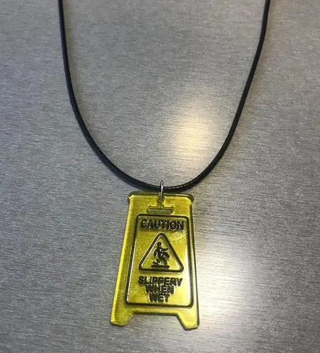 Handmade Gothic Caution Sign slippery floor Necklace - Cool & Chic Antique vintage emo