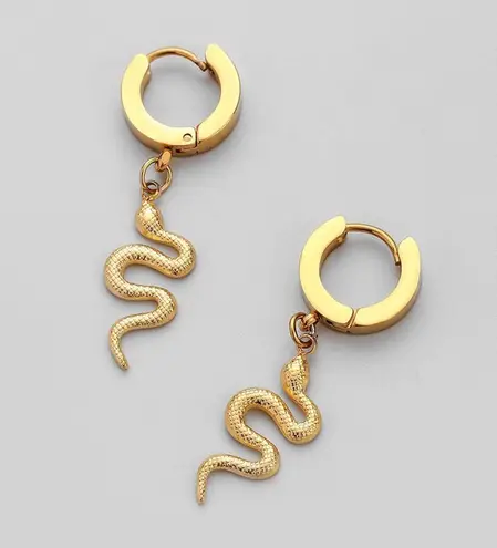 Titanium Steel Snake Dangle Drop Earrings for Men Women,Punk Hip Hop Earrings Gold