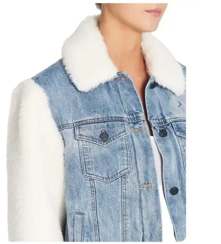 Rebecca Taylor LA VIE DENIM & FAUX FUR JACKET - LIGHT DENIM Size M