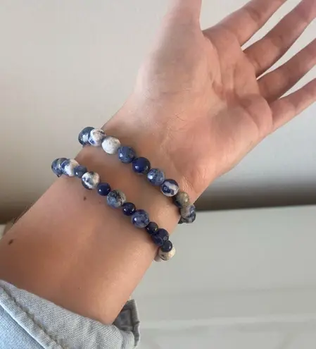Set of 2 Navy Marbled Beaded Bracelets Blue
