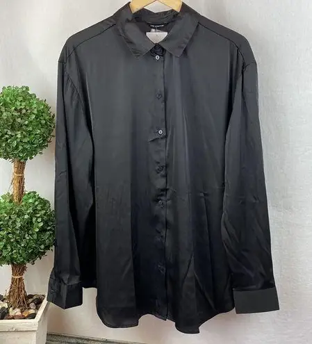 The Limited  Black Satin Long Sleeve Button Up Shirt Blouse NEW XL