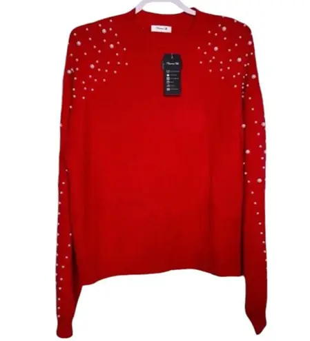 Blooming Jelly Red Lantern Sleeve Oversized Pullover Sweater w/Pearls Size Large