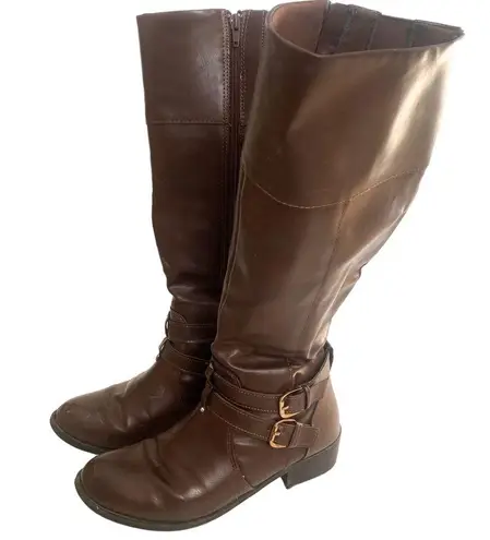 AZ Denver Faux Leather Brown Calf Heeled Zippered Womens High Fashion Boots 8M Size 8