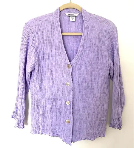 Fresco by Nomadic Traders Lavender Mother of Pearl Buttons Top Blouse Sz M Purple Size M - Image 1