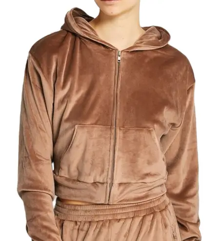 SKIMS Size S Velour Hoodie Sweatshirt Sienna Golden Brown Crop Cozy Loungewear