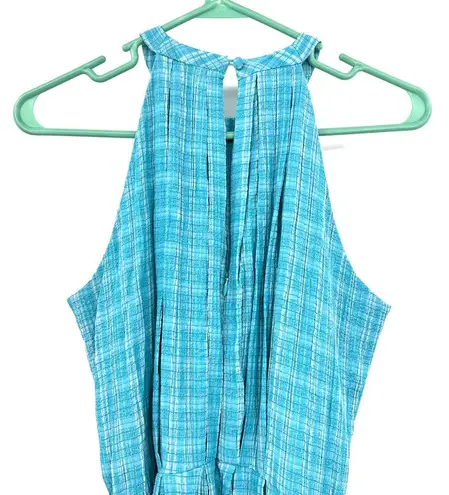 Calvin Klein  size 2 blue plaid sleeveless dress wrap style gingham tie waist‎