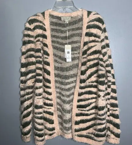 Charlie Paige Dusty Rose & Gray Zebra Striped Eyelash Super Soft Cardigan PM