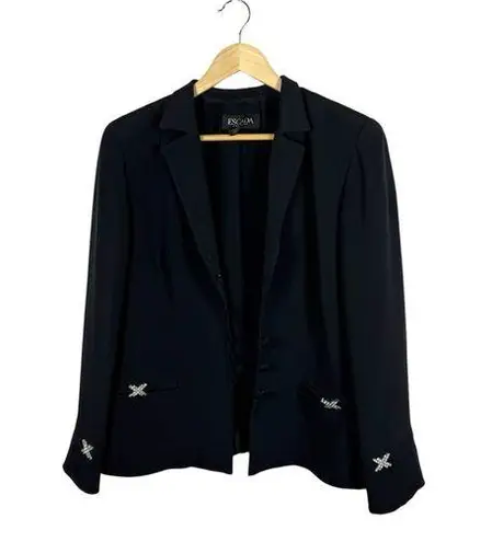 VINTAGE Escada Women’s 100% Silk Blazer Crystal X Brooches Size 42 (L) Black Size L