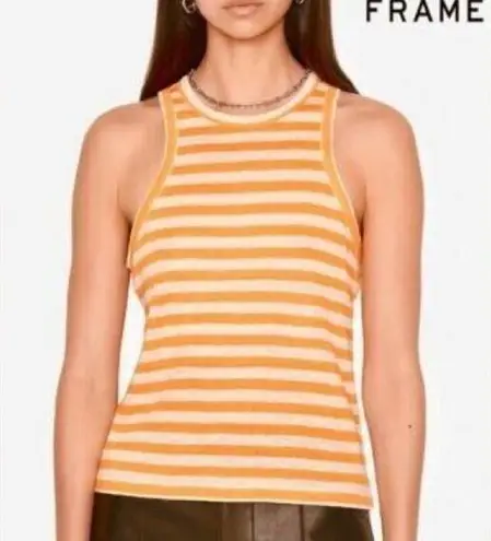 frame denim Frame $135 100% Organic Linen Orange White Striped Casual Tank Top Large