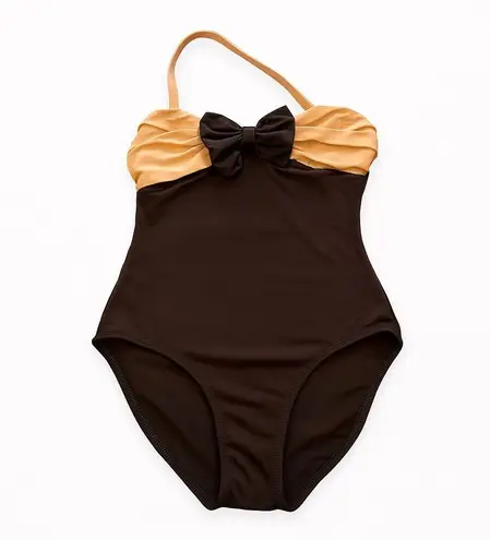 Sirena Vintage Black Nude Bow One Piece Swimsuit Size 14 Retro Glam Classic Fit