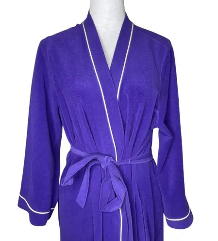 Vanity Fair Vintage Purple White Piping Fleece Tie Wrap Robe Housecoat Sz Large