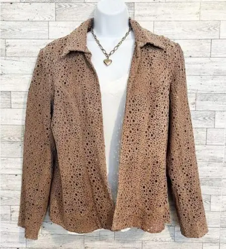 Chico's CHICO’S Light Brown Leather Perforated Jacket / Blazer, Chico’s Sz 1 (M / 8)