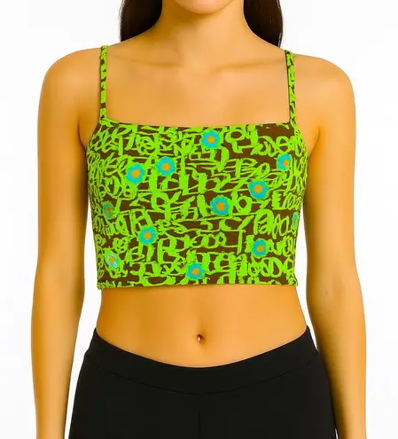 Aquarella Neon Graffiti Cropped Swim Tank Top Green
