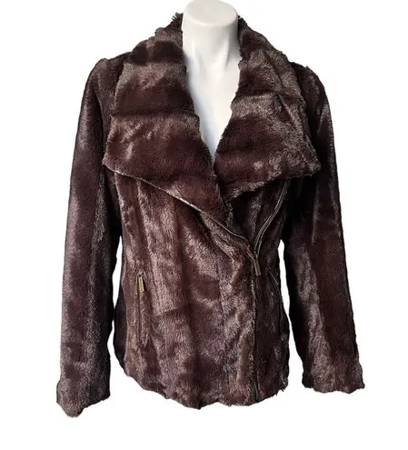 Dennis Basso Dennis by  Brown Faux Fur Moto Jacket, Sz S