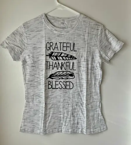 Grateful Thankful Blessed Shirt, Large Gray