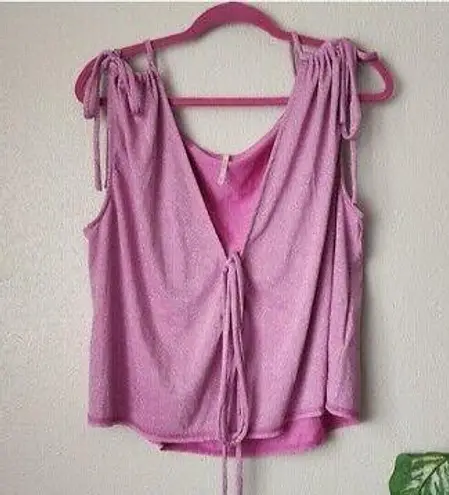 Free People wanna dance convertible Metallic pink purple shoulder tie sleeveless top