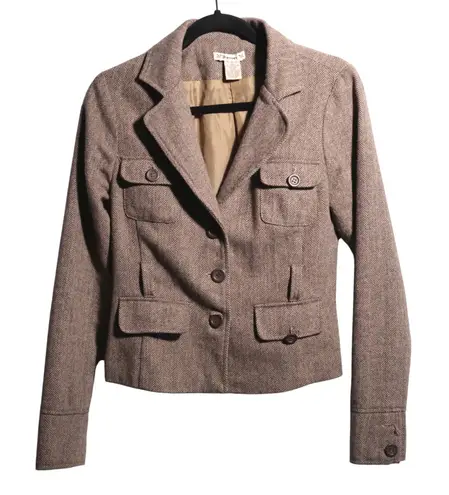 Forever 21 VTG Y2K Brown Wool Blend Herringbone Blazer Jacket Academia Preppy Womens S* thumbnail 1
