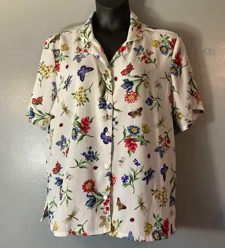 Bon Worth Multicolor Floral Blouse White Size L
