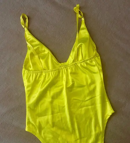 Neon Yellow Satin Bodysuit, size S