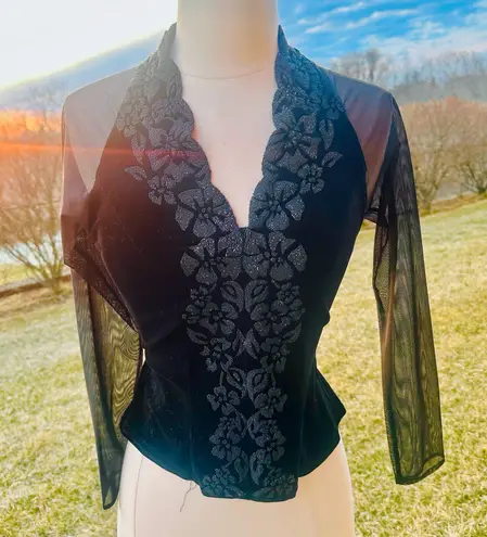 J.R.Nites J.R. Nites Elegant Black Beaded Floral Velvet Blouse J.R. Nites Elegant Black Beaded Floral Velvet Blouse