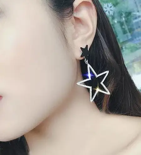 Crystal Hollow Star Stud Drop Earring Gold