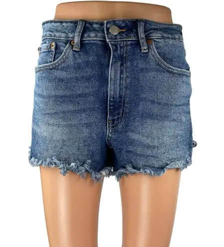 Justusa Women's Blue Mid Rise Frayed Raw Hem Mini Cutoff Denim Jeans Shorts Sz M Size M