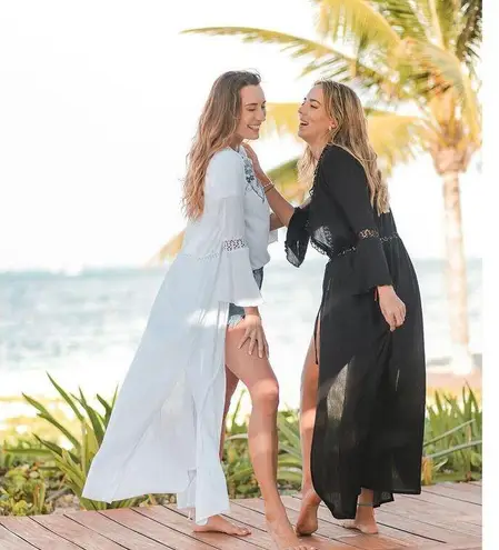 DUSTER BEACH COVER UP Open KIMONO T. ZOVICH Bell Sleeve Ecofriendly Black Large