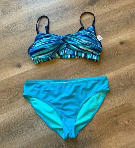 Adidas  Stripe Sports Bikini Swimsuit Set Teal Built in Bra Size 1X New No Tag - Image 1