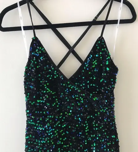 Lulus Keep it Regal Green Iridescent Sequin Maxi Dress