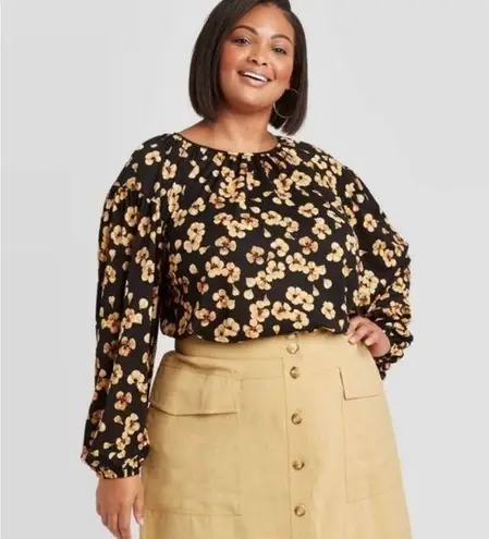 Ava & Viv  long sleeve black and gold floral blouse top size 2X