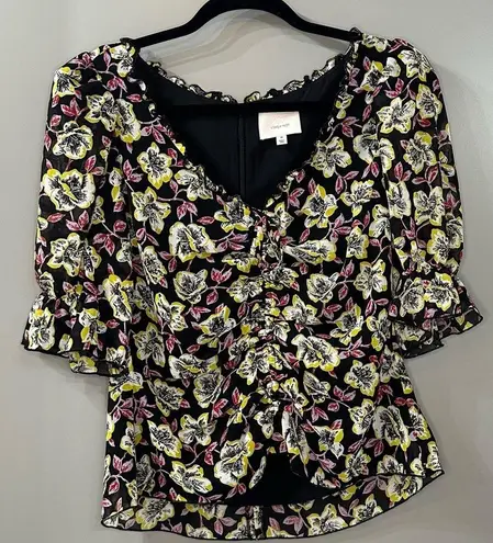 Kimberly Cinq a Sept  Top Ruched Floral Print Top Black Multi Size M