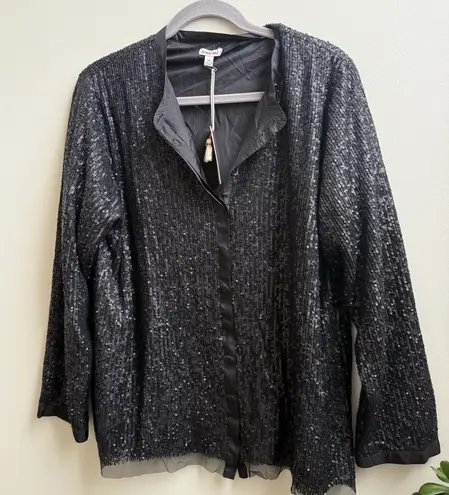 Johnny Was NWT  Womens Black Grace Sequin Silk Button Up Designer $248 Size XXL - Image 1