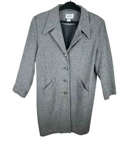 Newport News Vintage Black White Chevron Wool Tweed Long Button Up Pea Coat 14