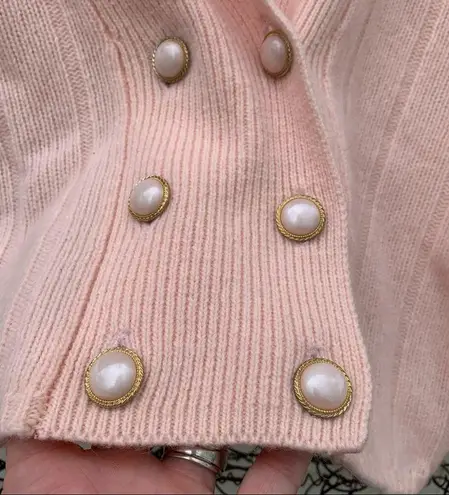 Vintage 90s pastel pink double breasted cardigan sweater smoking jacket MEDIUM