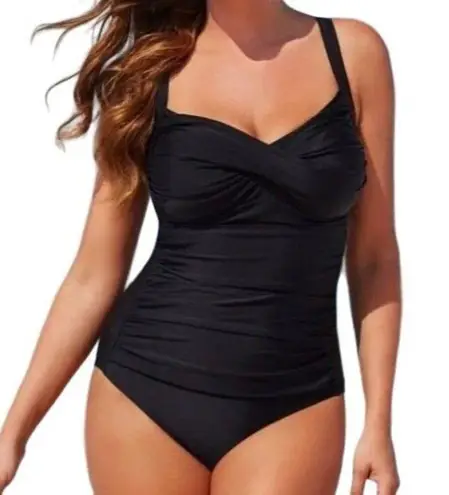 Swimsuits For All Black Ruched One Piece Swimsuit Womens Size 12