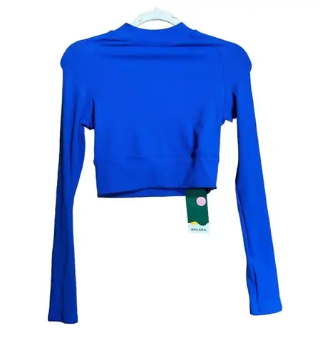 Halara  Crop Top Womens Medium Blue Ribbed Stretch Long Sleeve Activewear