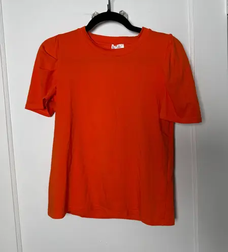 Anonyme Red Orange Crewneck Stretch Short Puff Sleeve Statement Shirt Women's XS