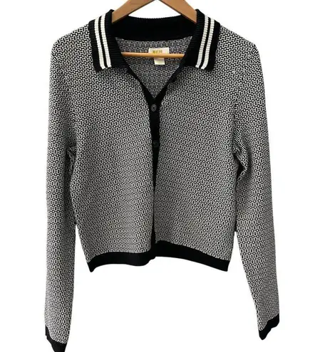 Anthropologie  Maeve Preppy Black/White Cropped Plunging Polo Cardigan Size Small
