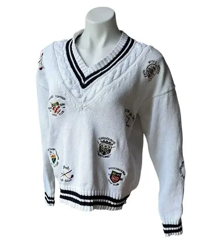 Adrienne Vittadini Vintage Active Cotton Preppy Golf Course Embroiderd Sweater