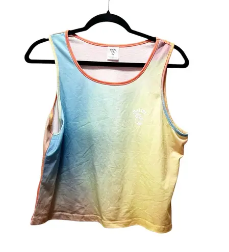 Malibu CA Beach Tie Dye Green Orange Cropped Tank Top Sleeveless Tee Siez Large Blue