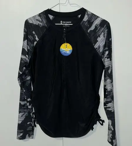 Free Country Long Sleeve Sun Block Swim Shirt Black Camo Women’s M 8-10