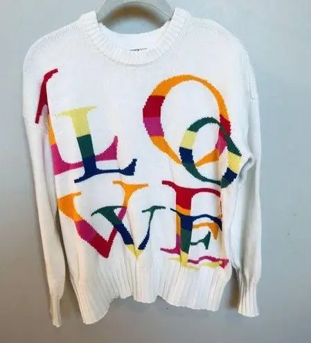 Minnie Rose Love Sweater Cotton Cashmere Colorful Knit Pullover XS White