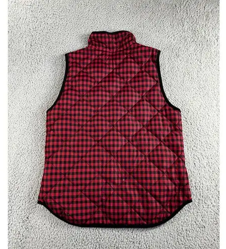 J Crew Vest Women Medium Plaid Puffer Full Zip Red